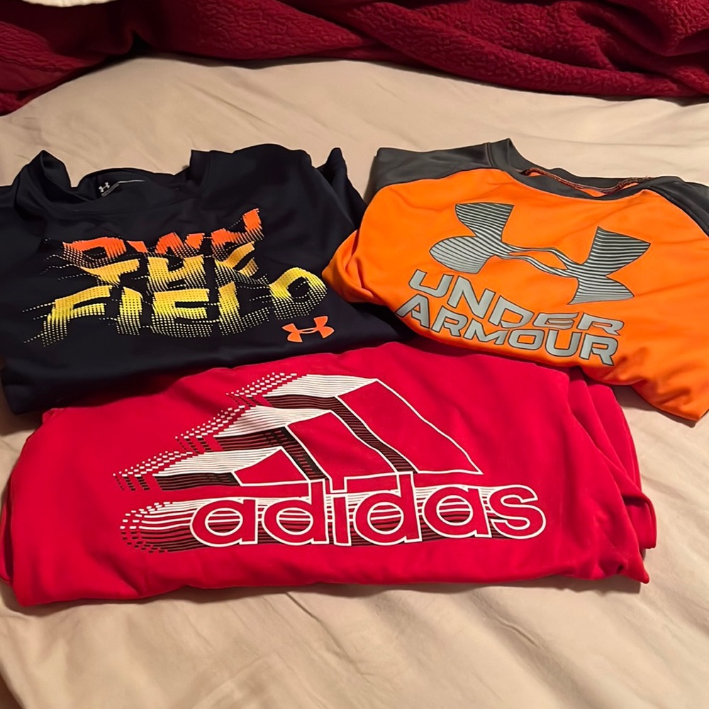 Three size 6 long sleeve boys shirts under armour and adidas